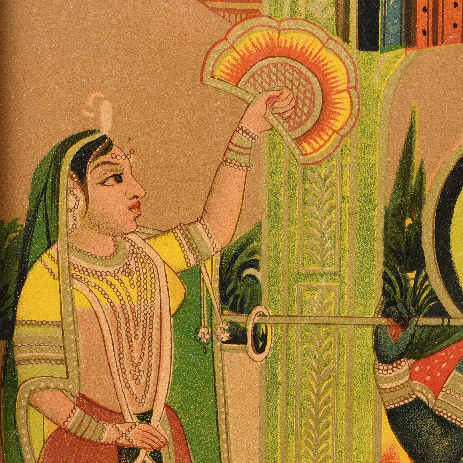 Antique Indian Framed Krishna & Radha Indian Chromolithograph, Ca 1910 photo for sale
