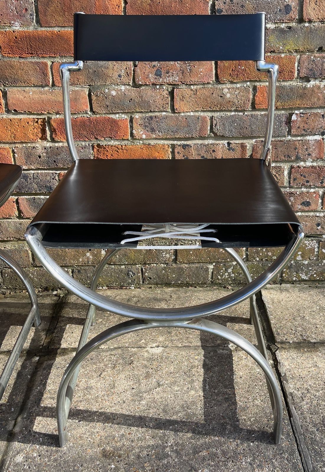 Ambrose Heal, A Rare Pair Of Original Heal's 1930s Chromium Plated Tubular Steel And Leather Roman Curule Side Chairs photo vintage