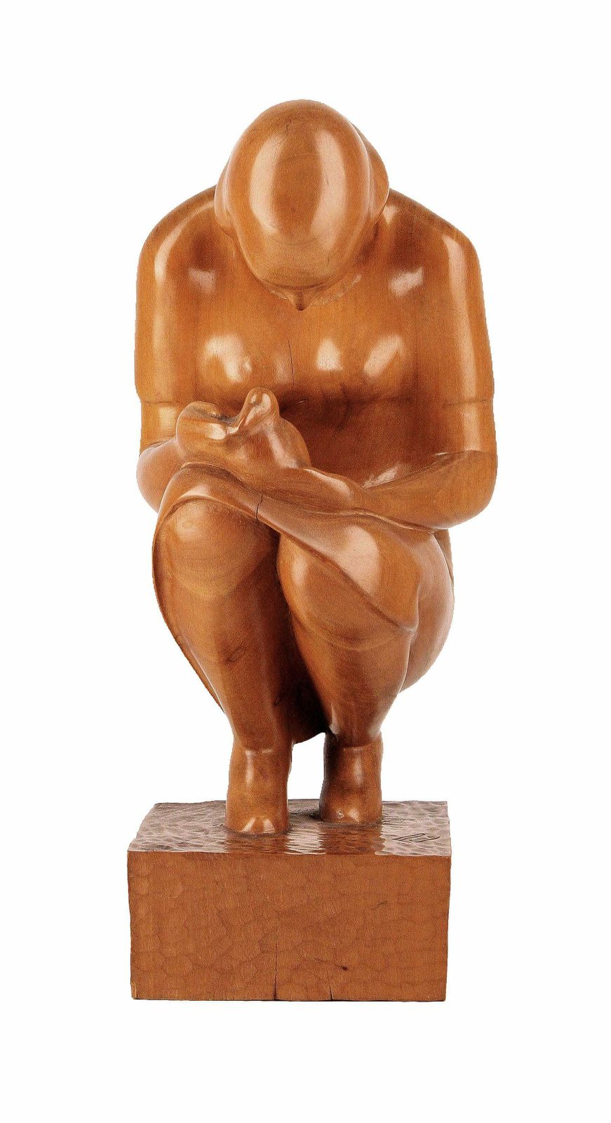 Mid 20th Century Varnished Wood Sculpture Of Crouched Lady By Spanish Author Godofredo Paino photo furniture