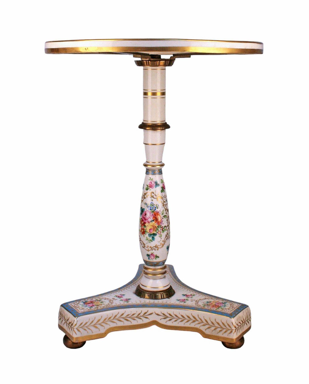 Late 19th Century Napoleon III Painted Porcelain Circular Pedestal Table With Floral Motifs Made In France photo furniture