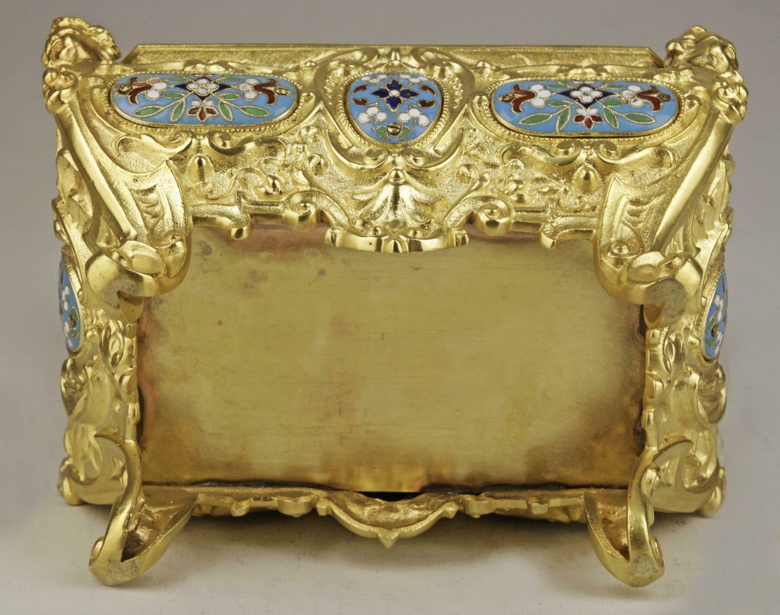 19th Century French Empire Cloisonne Bronze Jewelry Casket With Blue Velvet Interior photo buy
