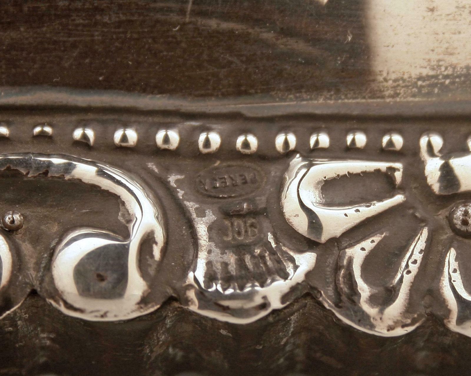 photo for sale Circa 1900 Neoclassical Wooden Frame With Repoussé Silvered Metal Front Plate