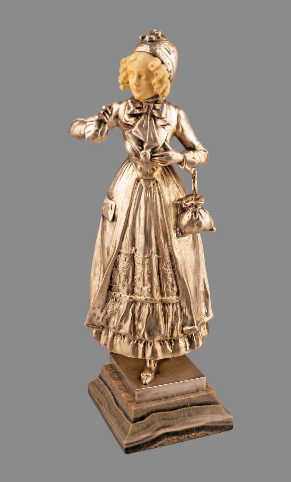 photo for sale Art Nouveau Bronze And Ivory Sculpture Of A Girl By Austrian Ferdinand Lugerth