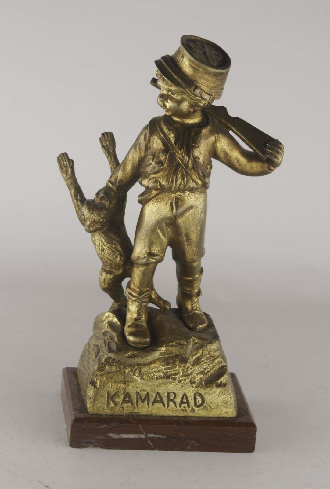 Early 20th Century Belle époque French Gilt Bronze Sculpture Of Boy Playing The Hunter Kamarad By Georges Flamand photo furniture