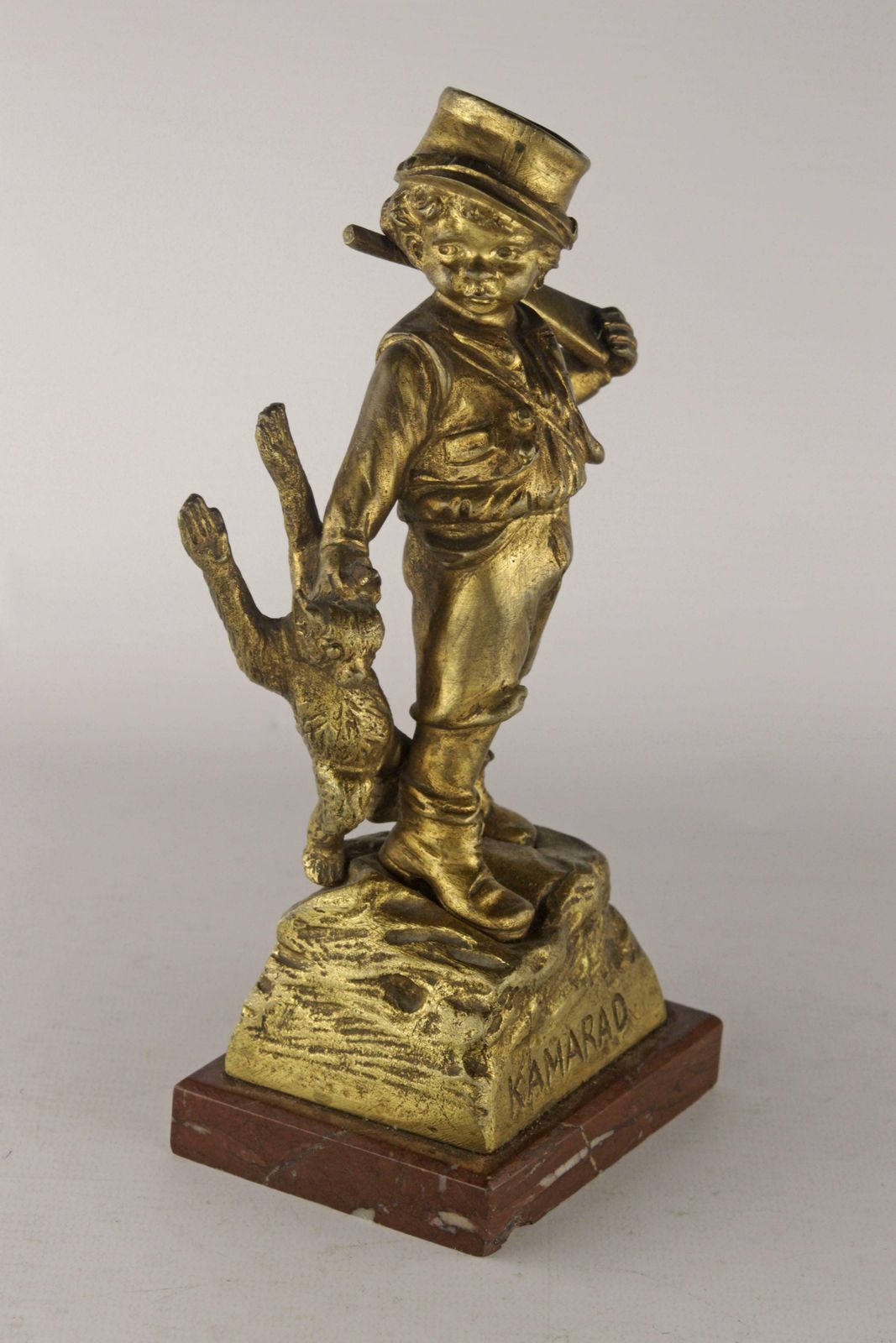 Early 20th Century Belle époque French Gilt Bronze Sculpture Of Boy Playing The Hunter Kamarad By Georges Flamand photo Art