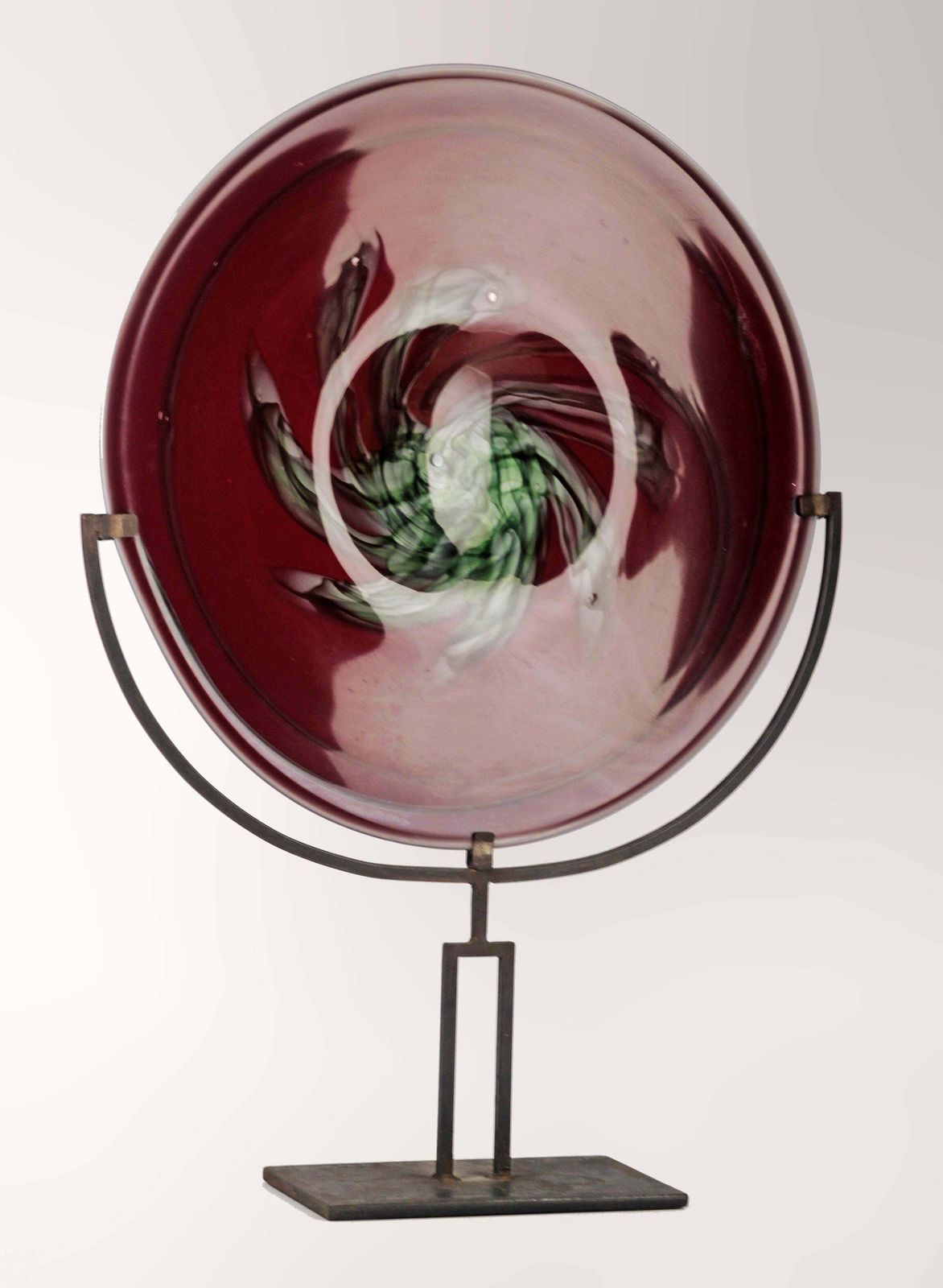 Mid 20th Century Modern Large Decorative Glass Plate With Iron Base By Argentine Designer Alberto Churba photo furniture