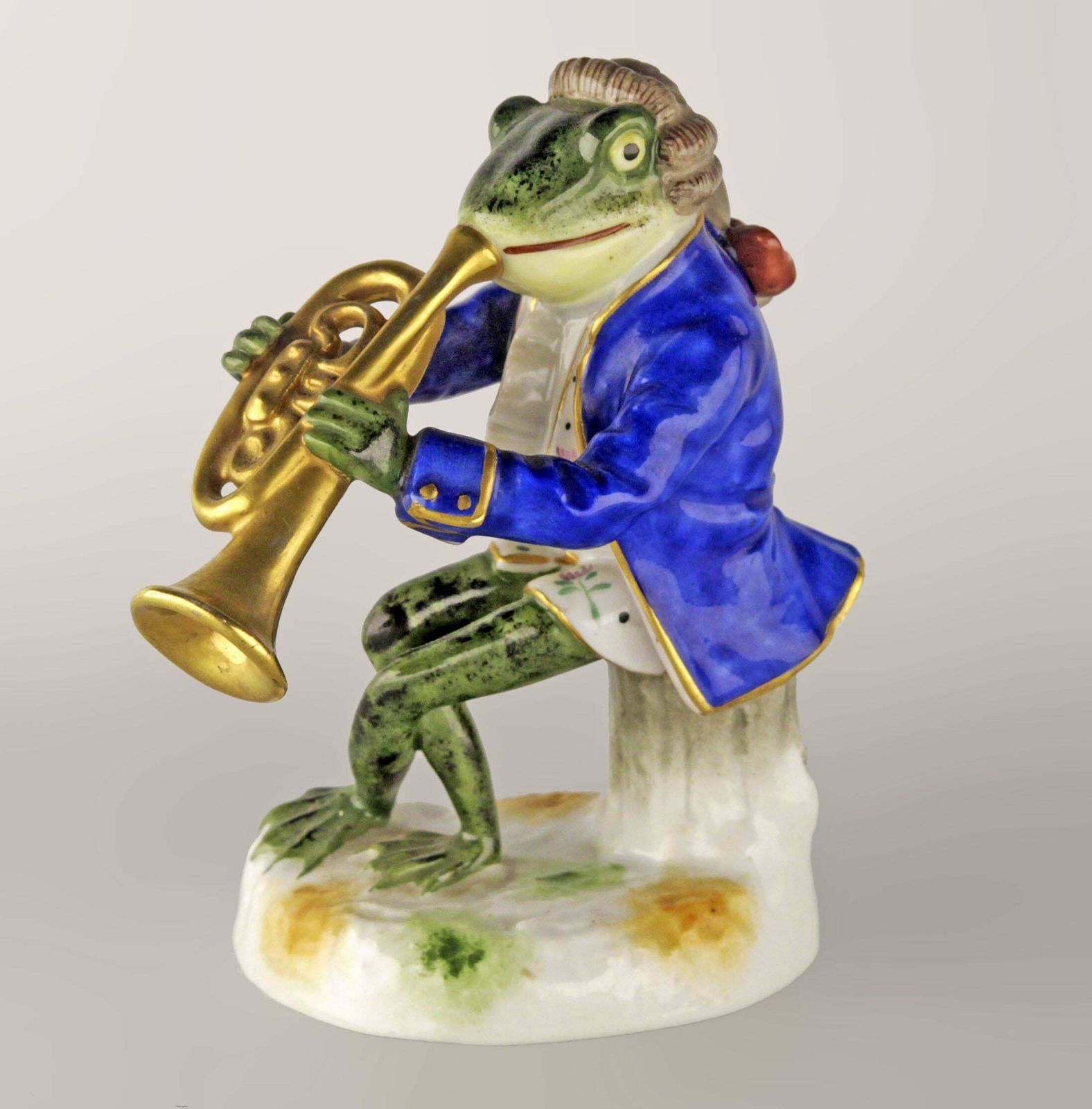 Belle époque German Glazed Porcelain Figurine Of A Brass Playing Frog By Goebel Company photo furniture
