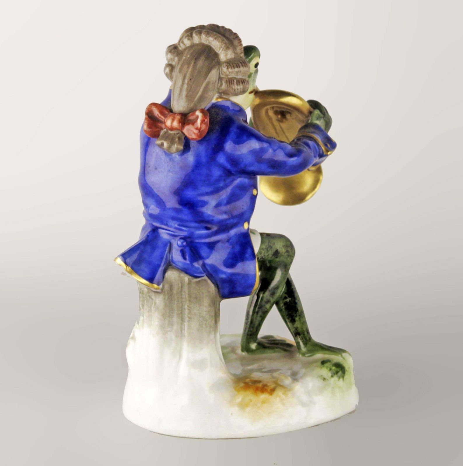Belle époque German Glazed Porcelain Figurine Of A Brass Playing Frog By Goebel Company photo for sale