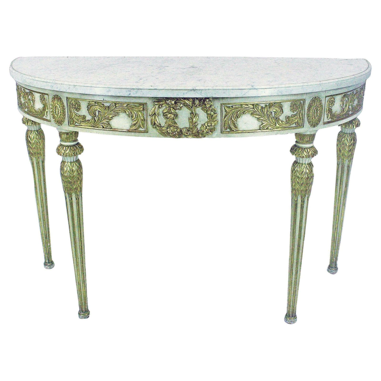 Mid 20th Century Argentine Empire Revival Giltwood And Marble Demi Lune Table By Maison Jansen