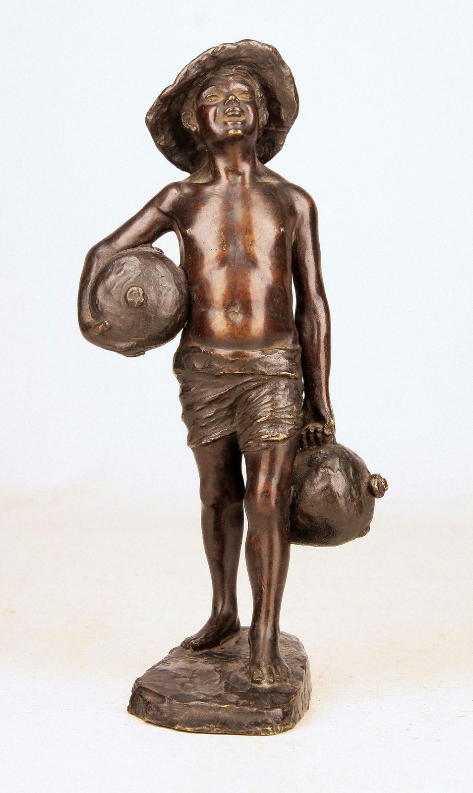 Patinated Bronze Sculpture Of Boy Holding Jugs Signed By Italian G. Borriello photo Home Decor