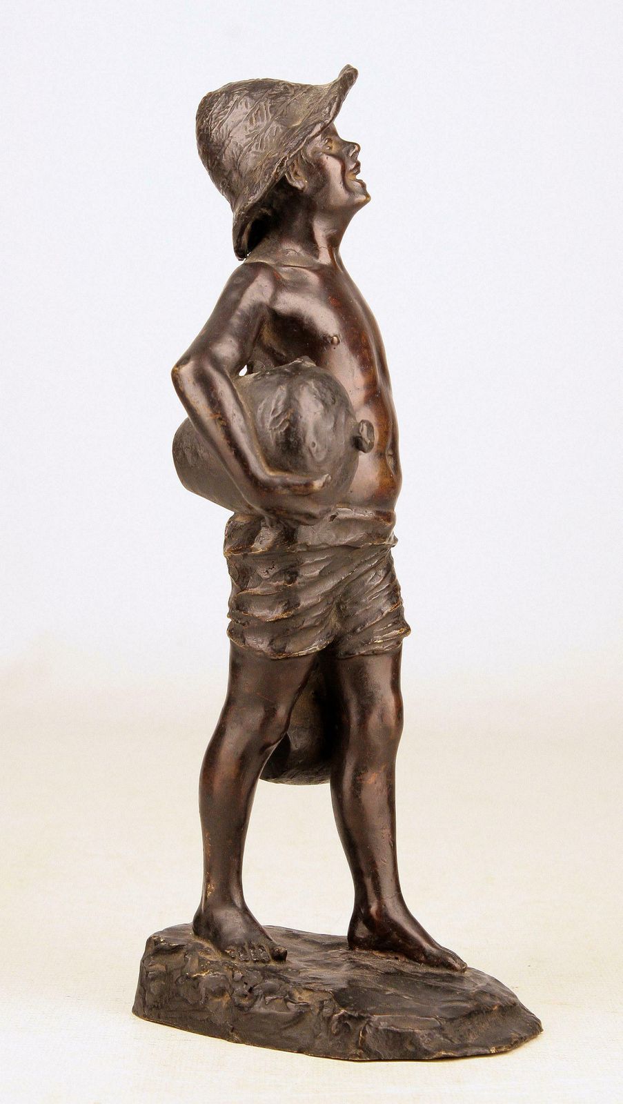 Patinated Bronze Sculpture Of Boy Holding Jugs Signed By Italian G. Borriello photo 2175.0