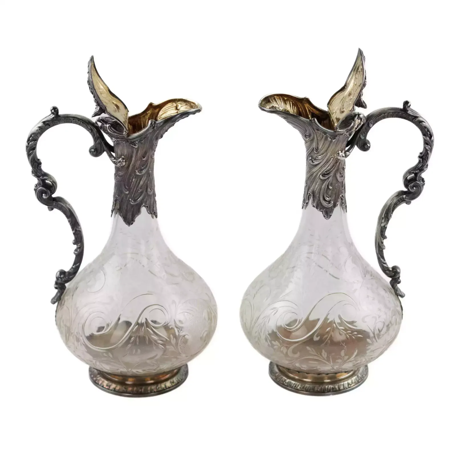 Pair Of Wine Glass Jugs In Silver, Louis XV Style, Turn Of The 19th 20th Centuries. photo 2659.0