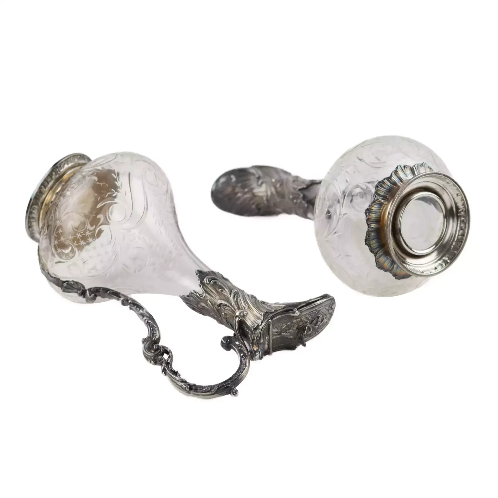 Pair Of Wine Glass Jugs In Silver, Louis XV Style, Turn Of The 19th 20th Centuries. photo vinterior