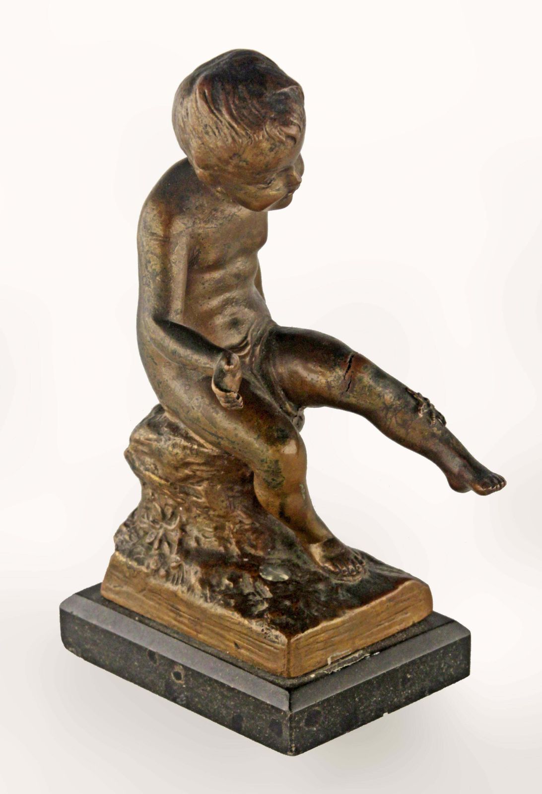 Early 20th Century French Bronze Sculpture With Marble Base Of A Sitting Boy photo furniture