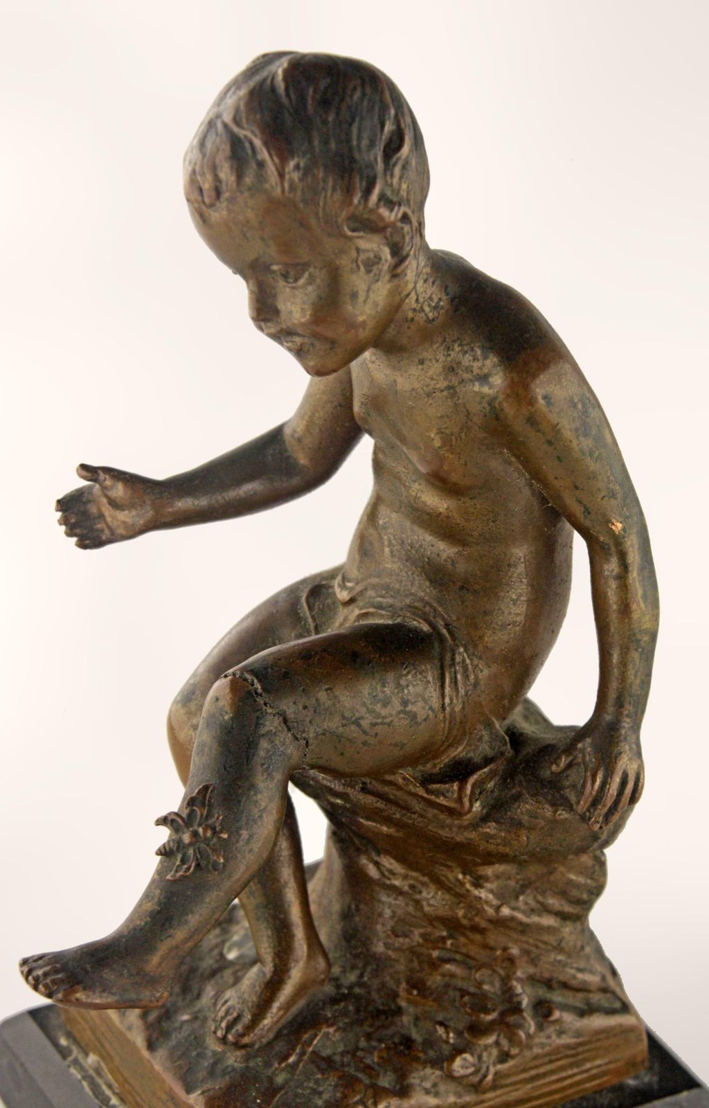 Early 20th Century French Bronze Sculpture With Marble Base Of A Sitting Boy photo 1000.0
