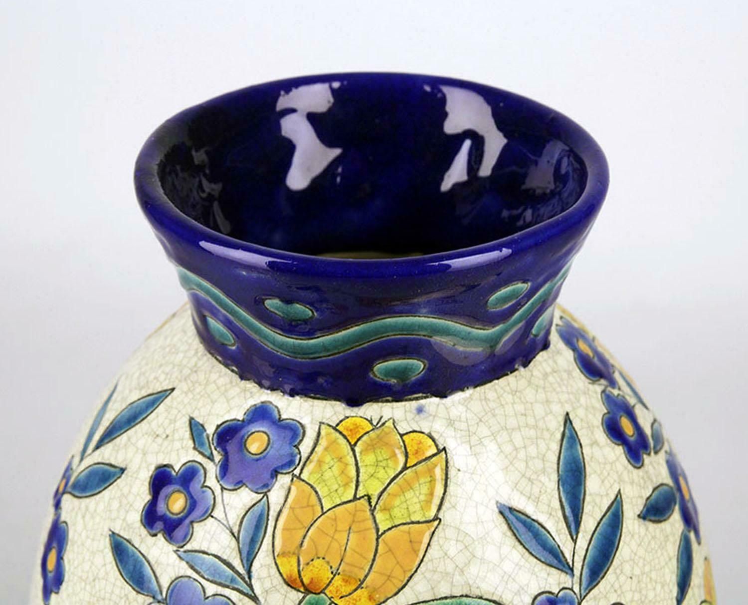 Art Déco Belgian Glazed Pottery/Ceramic Charles Catteau Like Vase By Boch Freres Keramis photo for sale