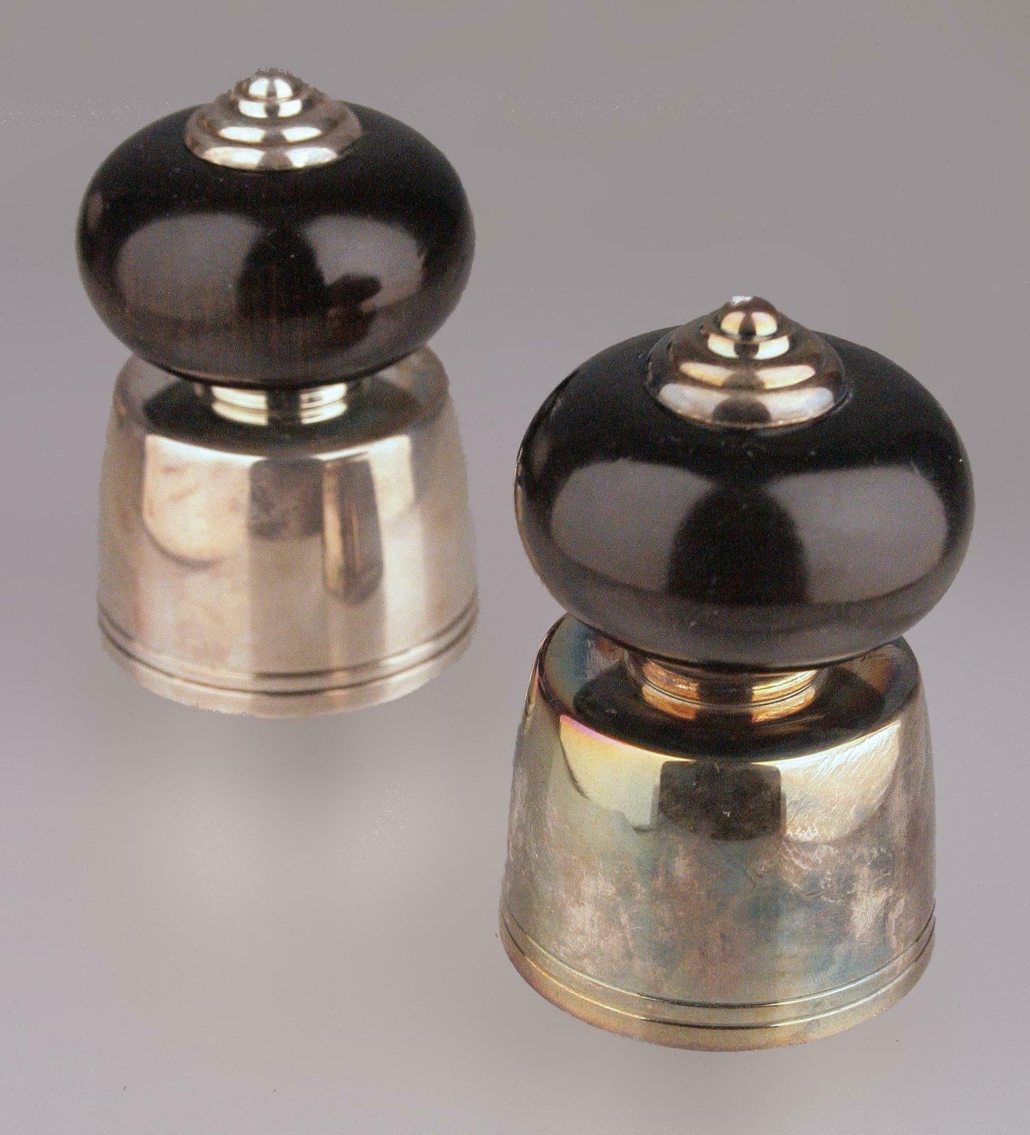 Pair Of French Black Lacquer And Silver Champagne Corks/Bottle Stoppers By Christofle photo for sale