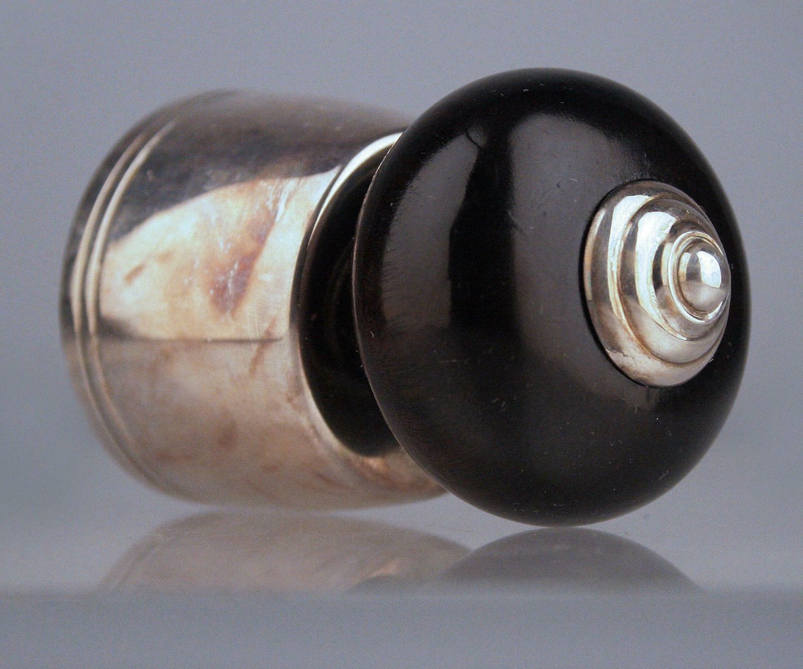 Pair Of French Black Lacquer And Silver Champagne Corks/Bottle Stoppers By Christofle photo buy