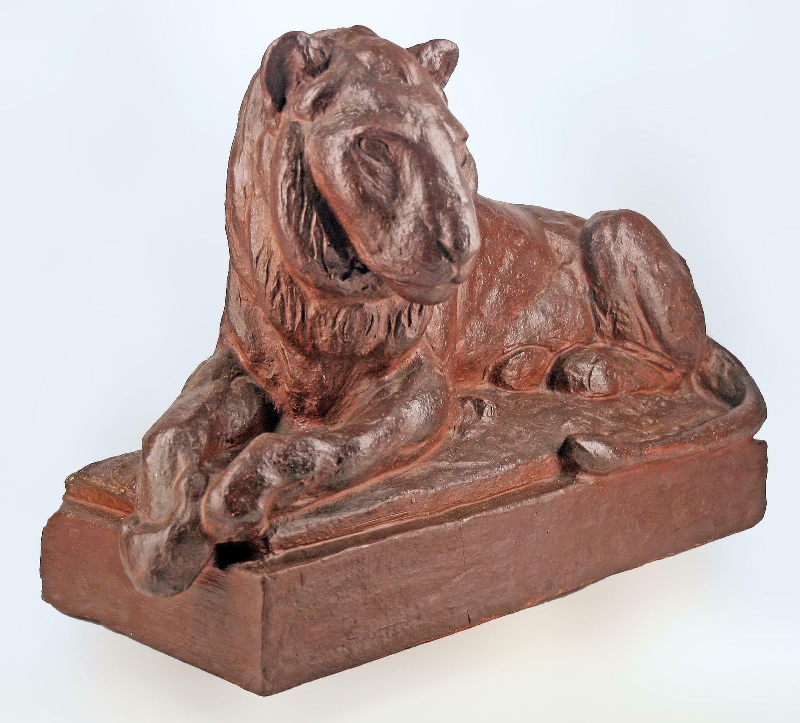 Late 19th Century German Terracotta Sculpture Of A Resting Lion By Animalier Author August Gaul photo furniture
