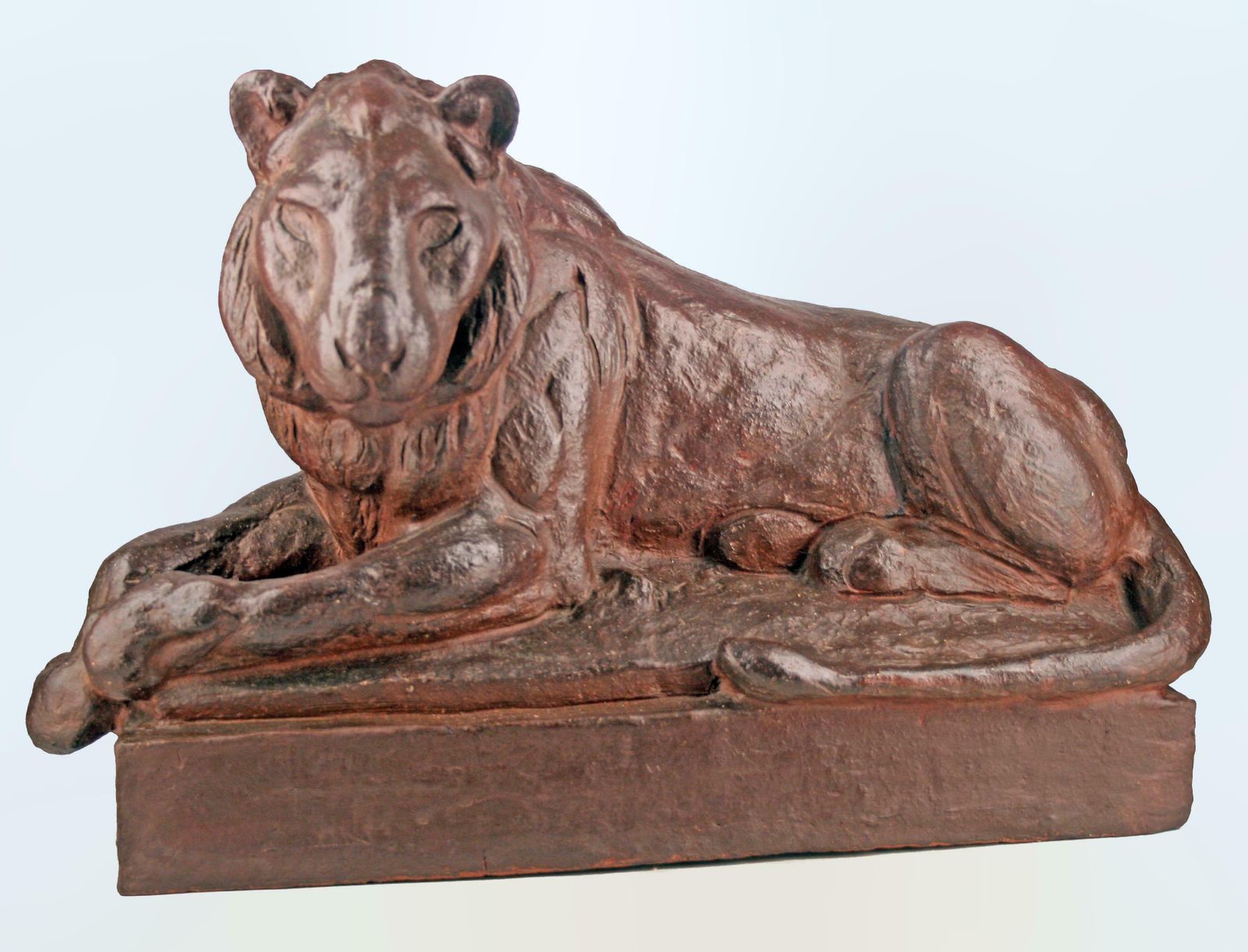 Late 19th Century German Terracotta Sculpture Of A Resting Lion By Animalier Author August Gaul photo Art
