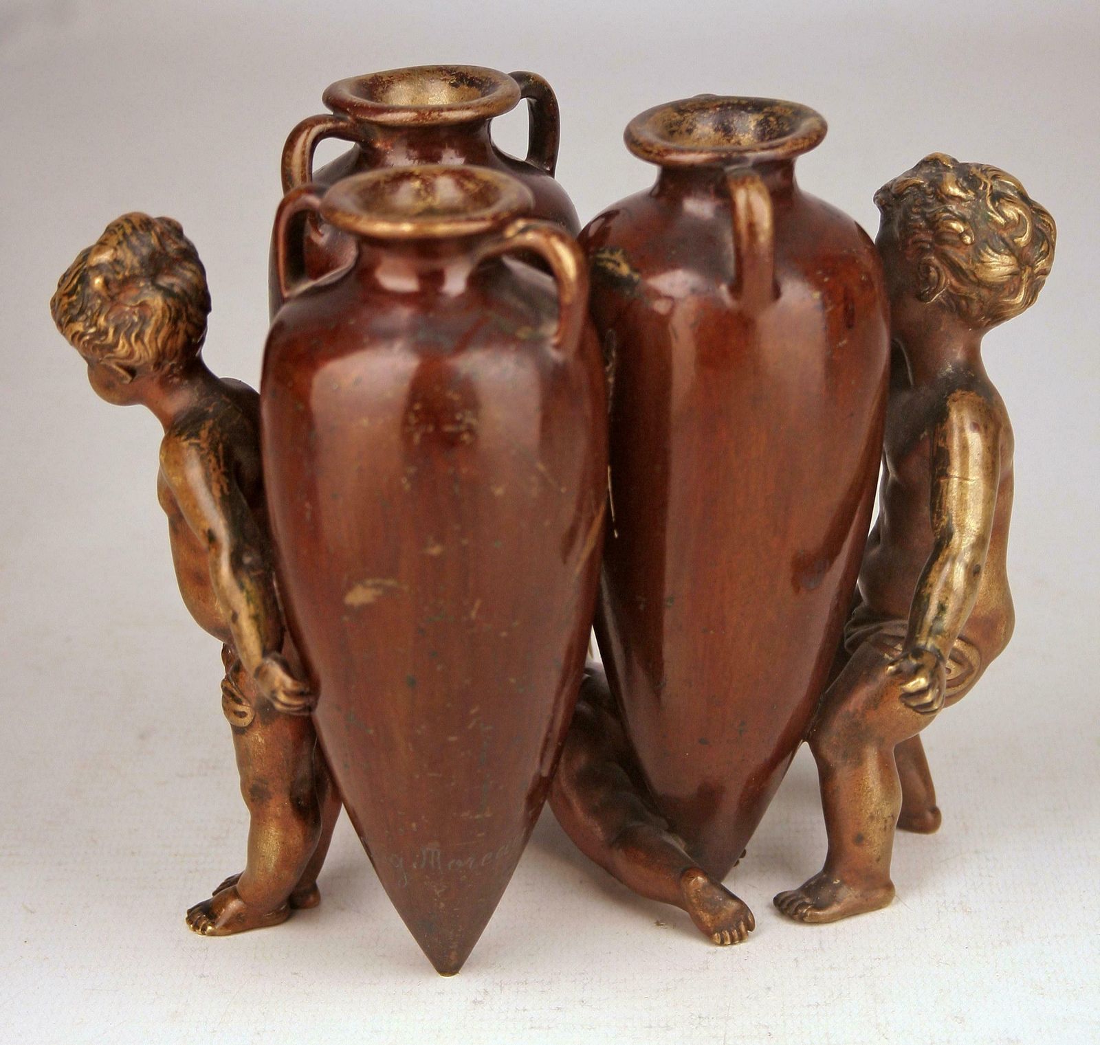 French Empire Patinated Bronze Sculpture Of A Group Of Boys And Amphoras By Auguste Moreau photo Art