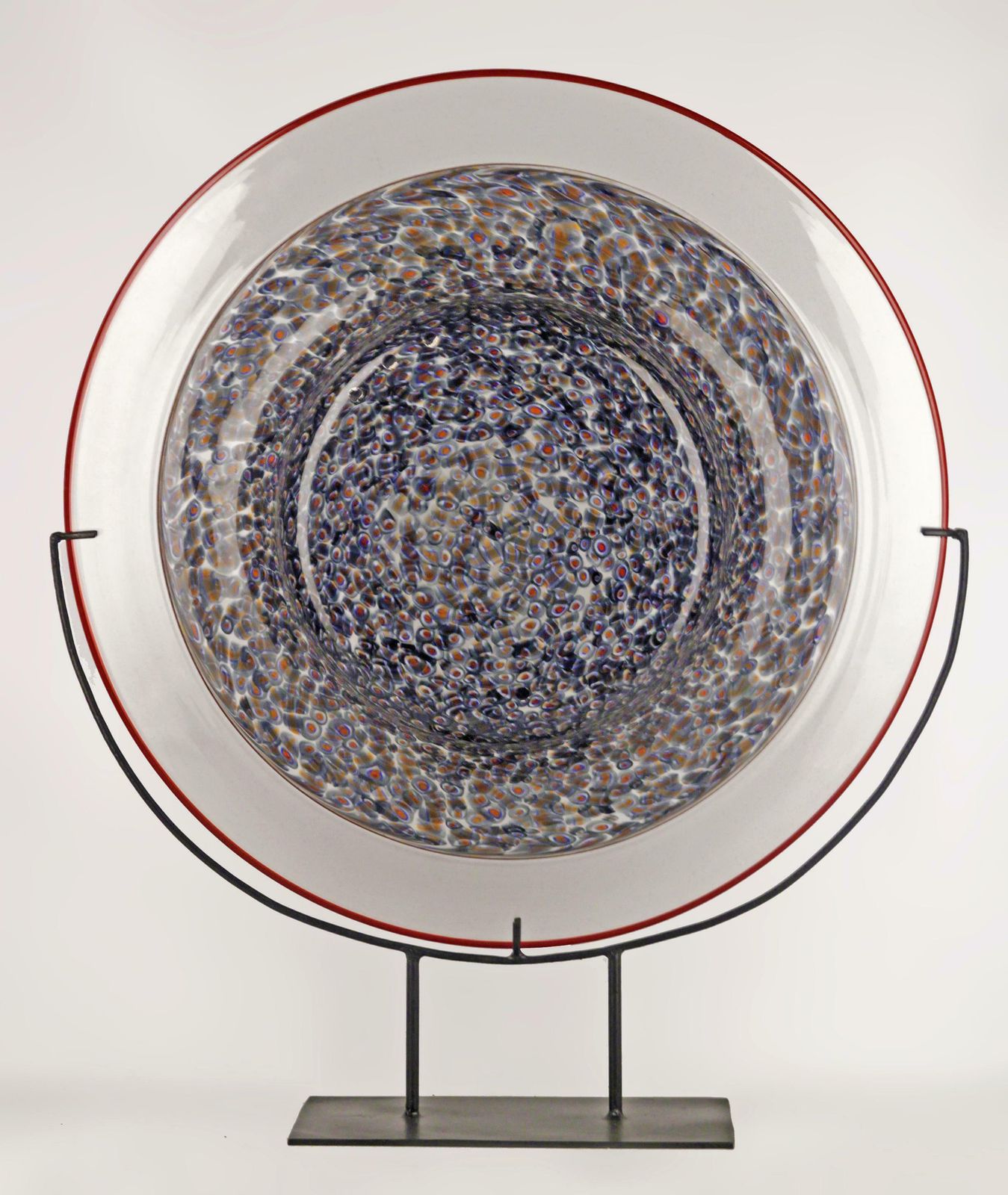 Mid 20th Century Italian Neverino Murano Glass Decorative Plate With Iron Base Designed By Gae Aulenti For Luciano Vistosi photo furniture