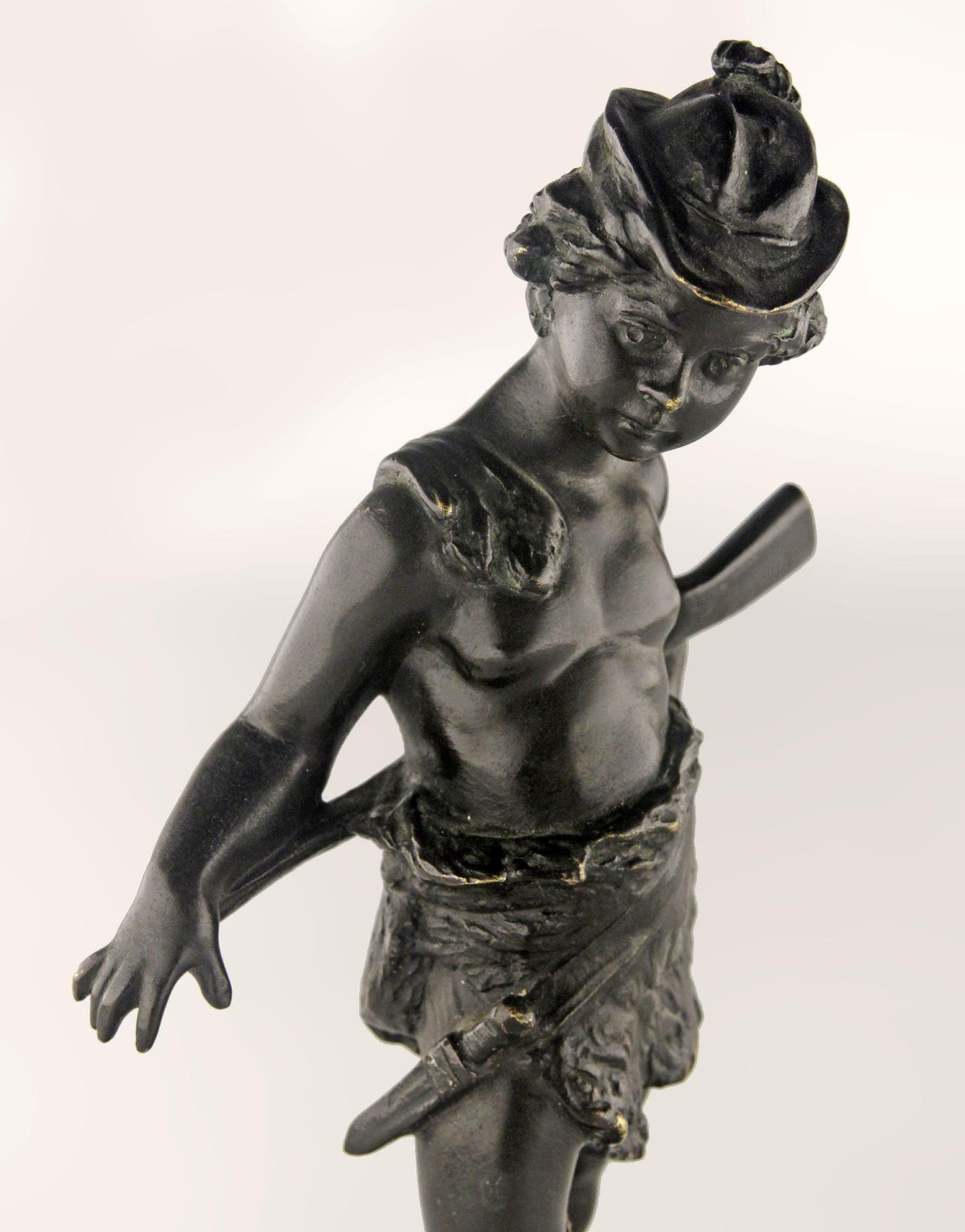 Late 19th Century Romantic French Black Patina Bronze Sculpture Of A Hunter Boy With Riffle photo Art