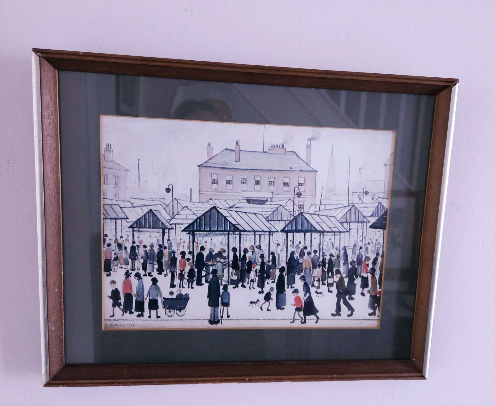 Framed L S Lowry Print Of Market Scene Northern Town 1939