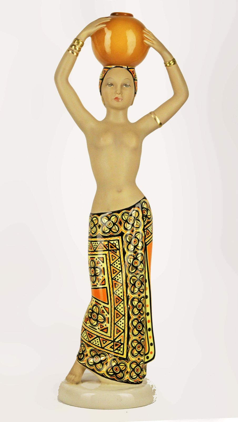 Mid 20th Century Torino Ceramic Semi Nude Woman Sculpture 'Portatrice Africana' By C. I. A. Manna photo furniture