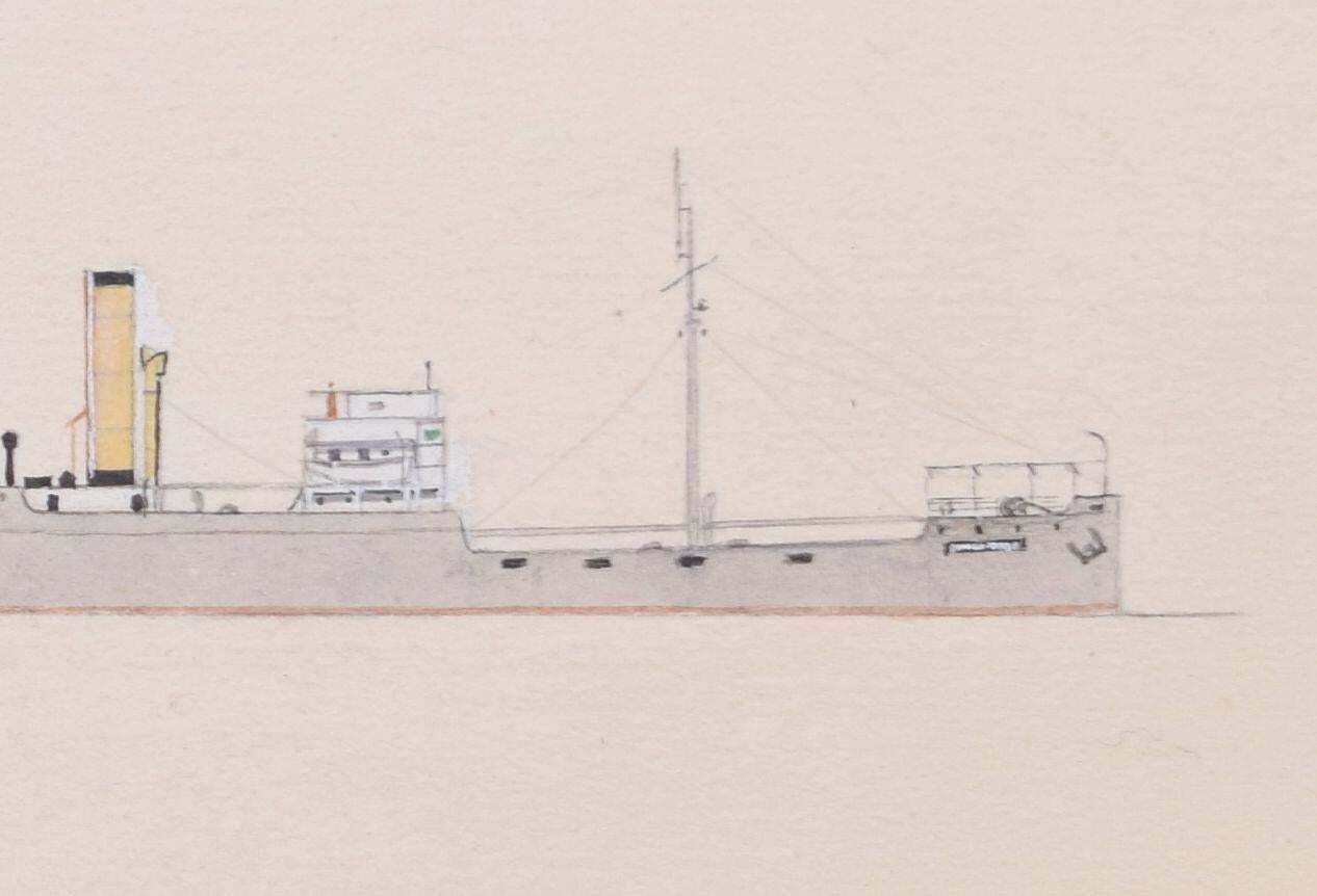 Laurence Dunn Ss Hesleyside Ss Kymas Steamer Boat Ink Drawing By Laurence Dunn photo for sale
