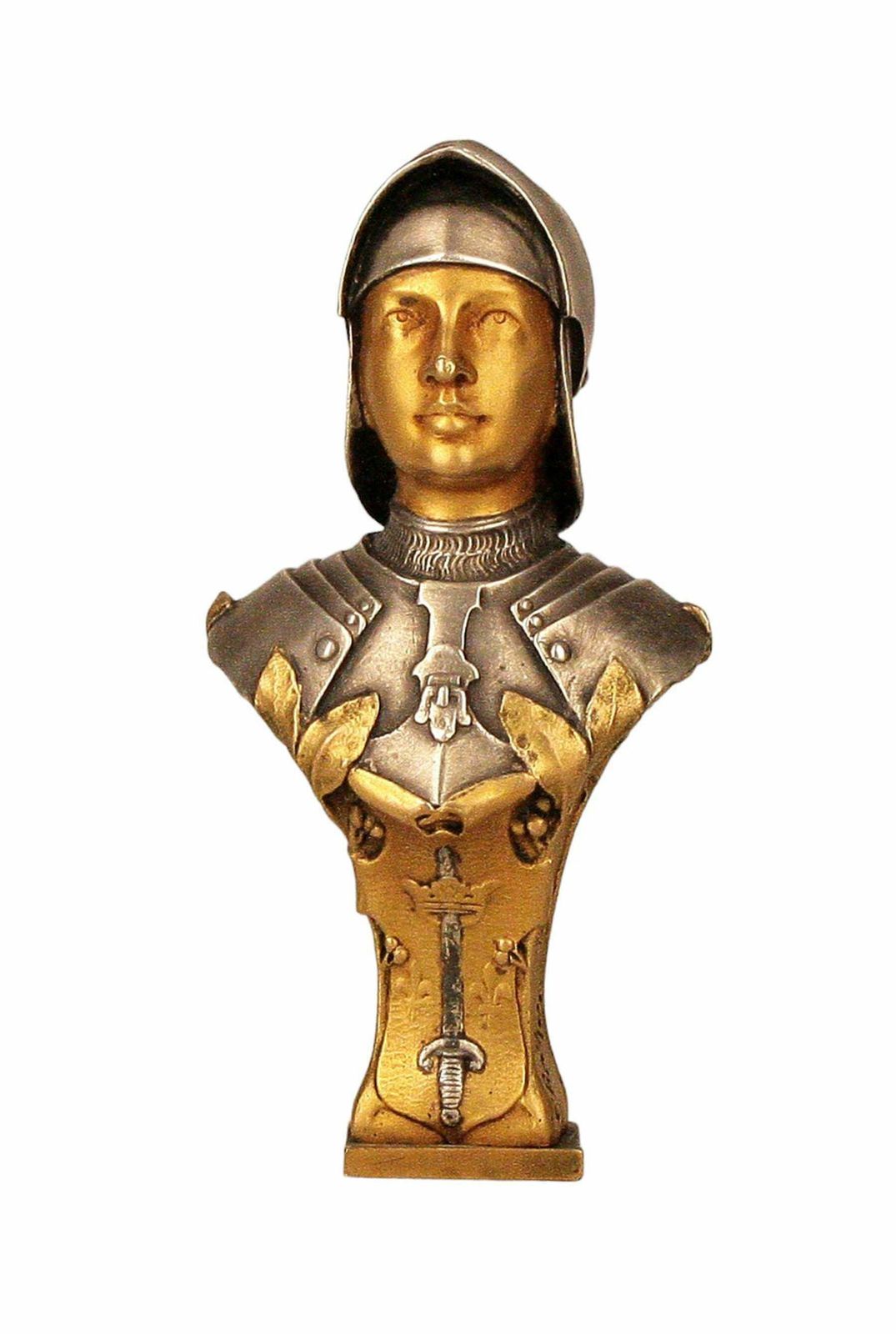 Late 19th Century French Bronze Bust Seal Of Jeanne D´Arc Wearing Armor By Edmond Henri Becker photo furniture