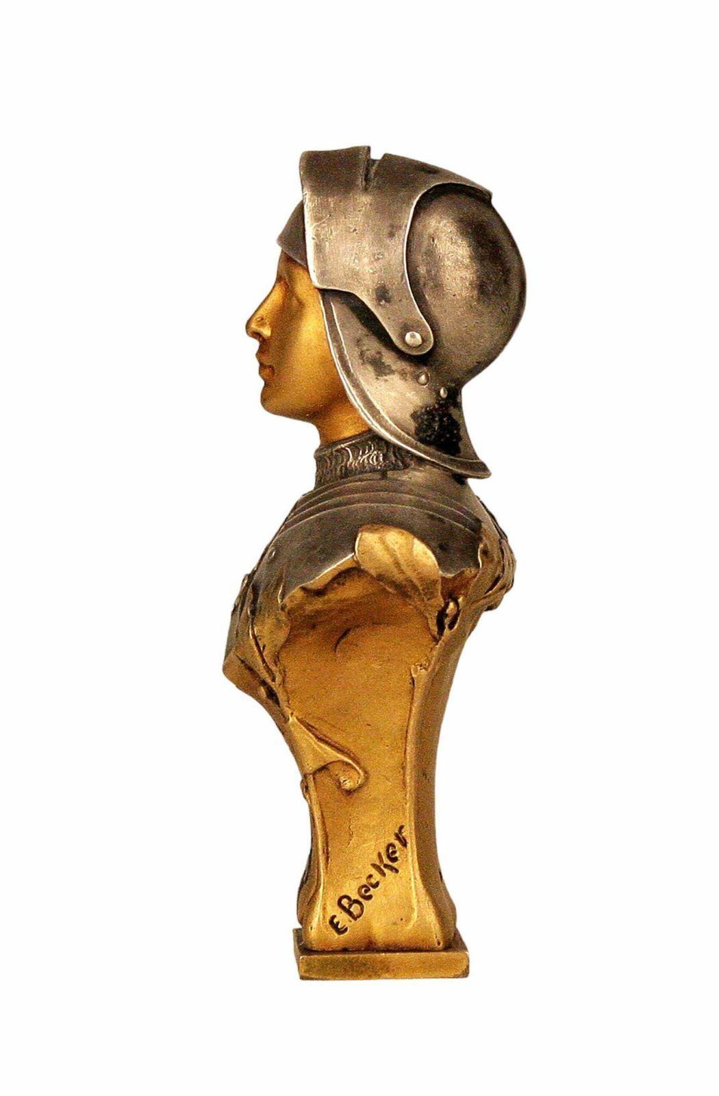 Late 19th Century French Bronze Bust Seal Of Jeanne D´Arc Wearing Armor By Edmond Henri Becker photo Art