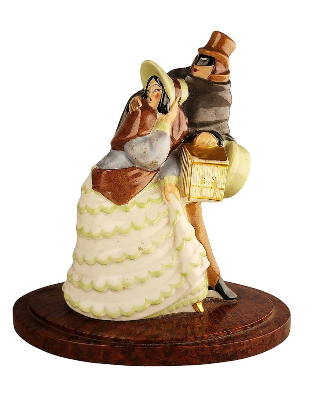 Early 20th Century Art Déco Perfume Lamp Of Dressed Up Lady And Masked Man With Cloak By Argilor From Paris, France photo buy