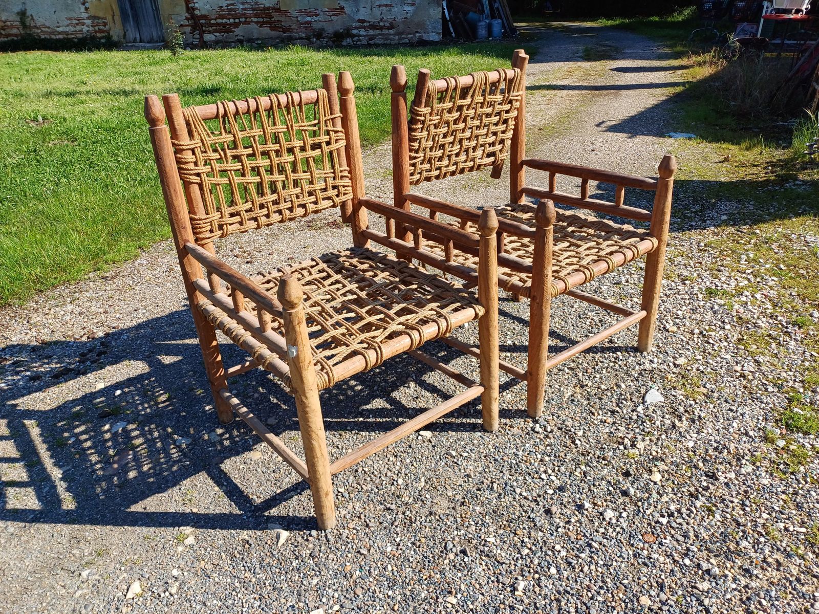 Pair Of Audoux Minet Style Wood And Rope Armchairs photo 626.0