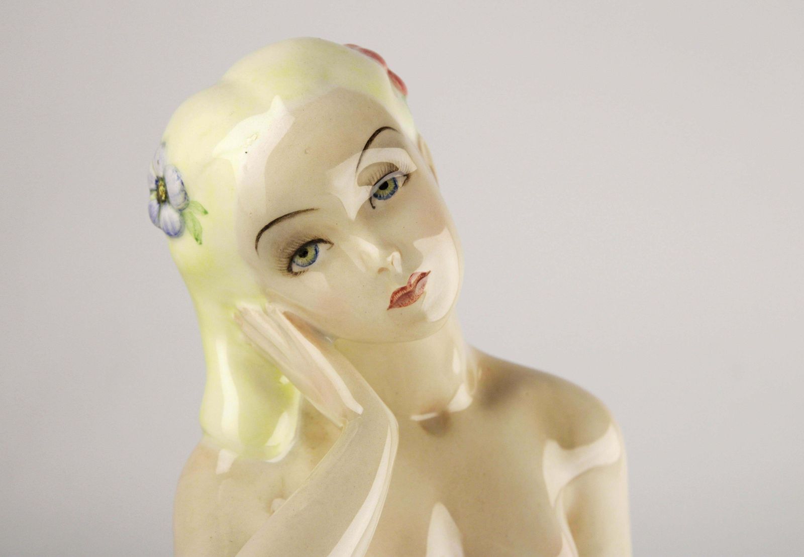 Mid 20th Century Glazed Ceramic Naked Woman Figure Sculpture From Torino, Italy photo 975.0
