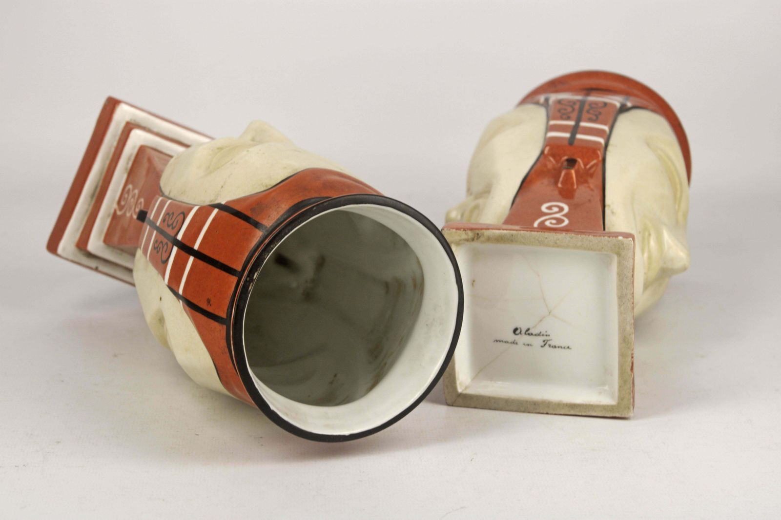 Pair Of French Vases Made Of Hand Painted Unglazed Porcelain Representing Two Faces/Masks Signed By Aladin photo 975.0