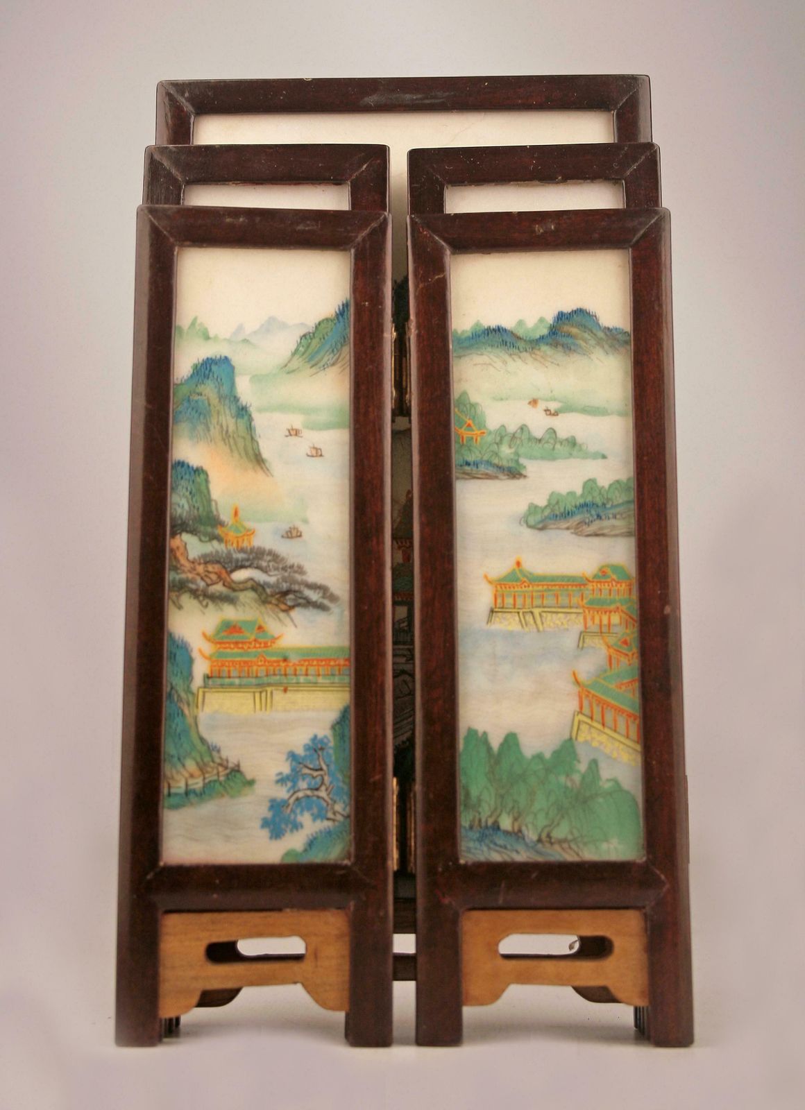 19th Century/Edo Meiji Period Japanese Painted Five Panel Folding Miniature Screen photo 1300.0