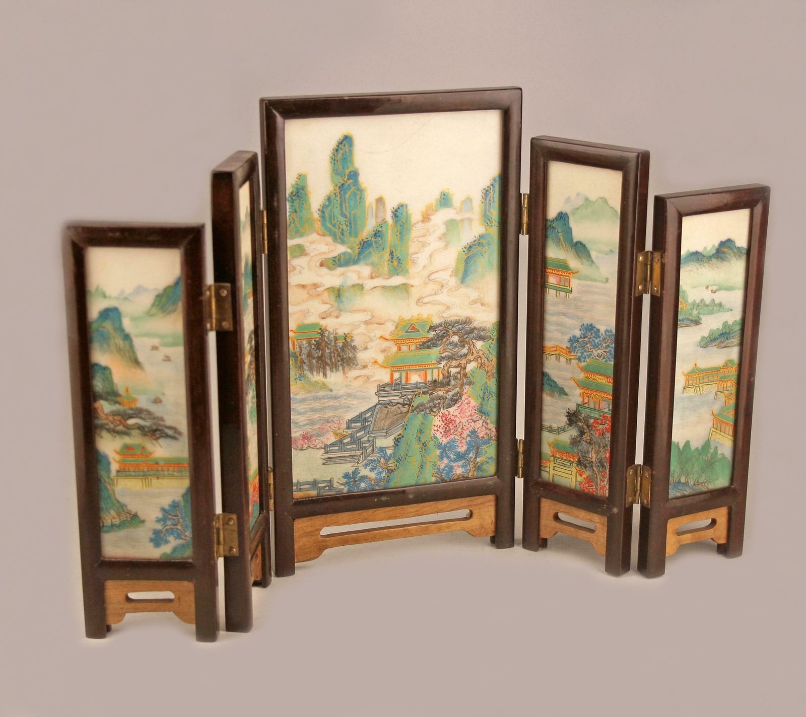 19th Century/Edo Meiji Period Japanese Painted Five Panel Folding Miniature Screen photo buy