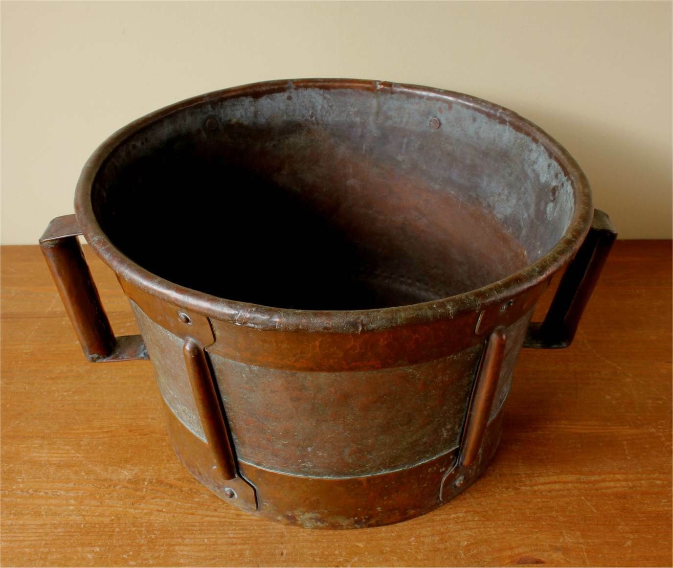 French Copper Ferrat Grain Measure. 19th Century Metal Planter. Log Bin. photo for sale