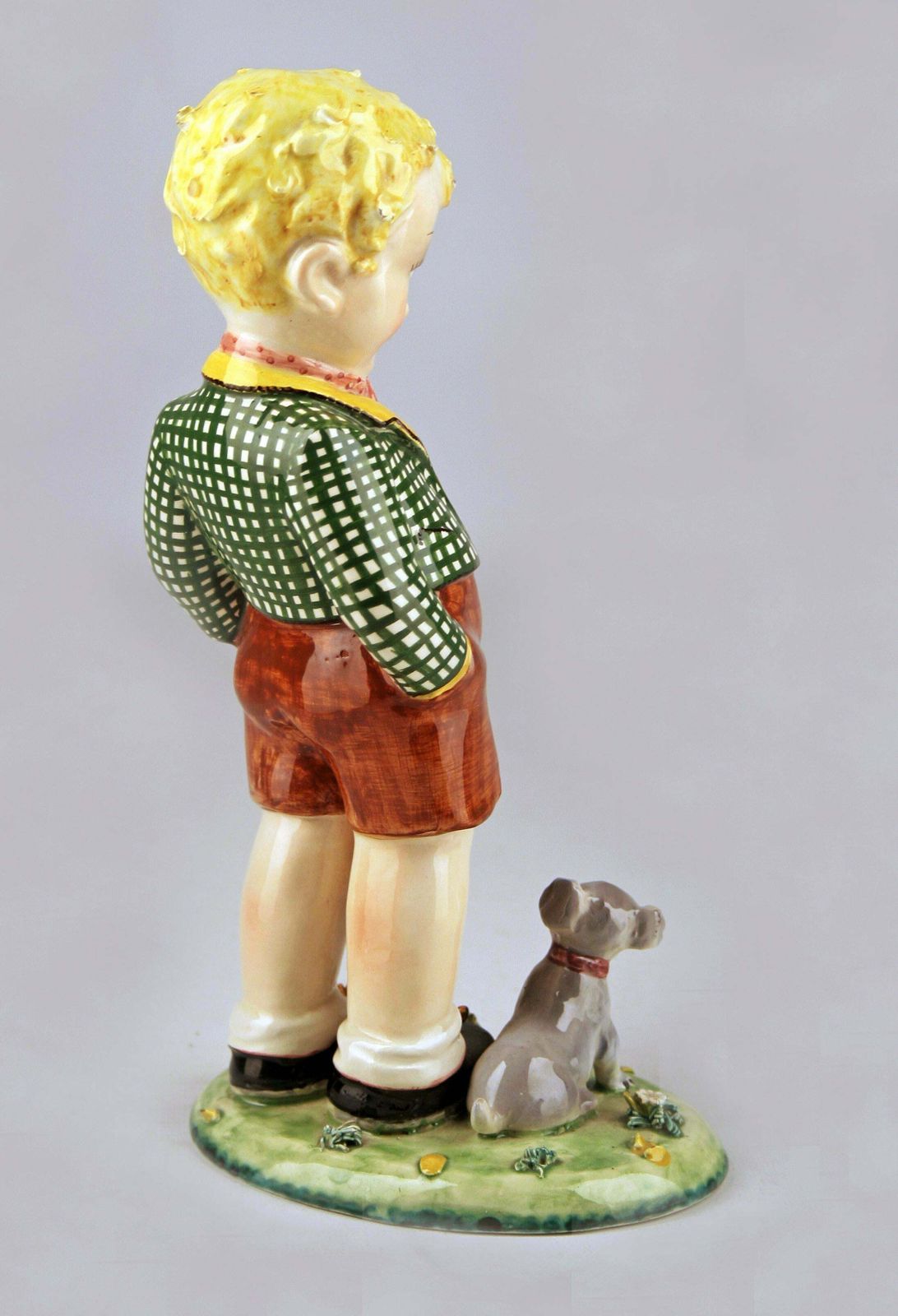 Circa 1920 Art Nouveau Glazed Italian Torino Like Porcelain Figurine Of A Boy And His Dog photo vintage