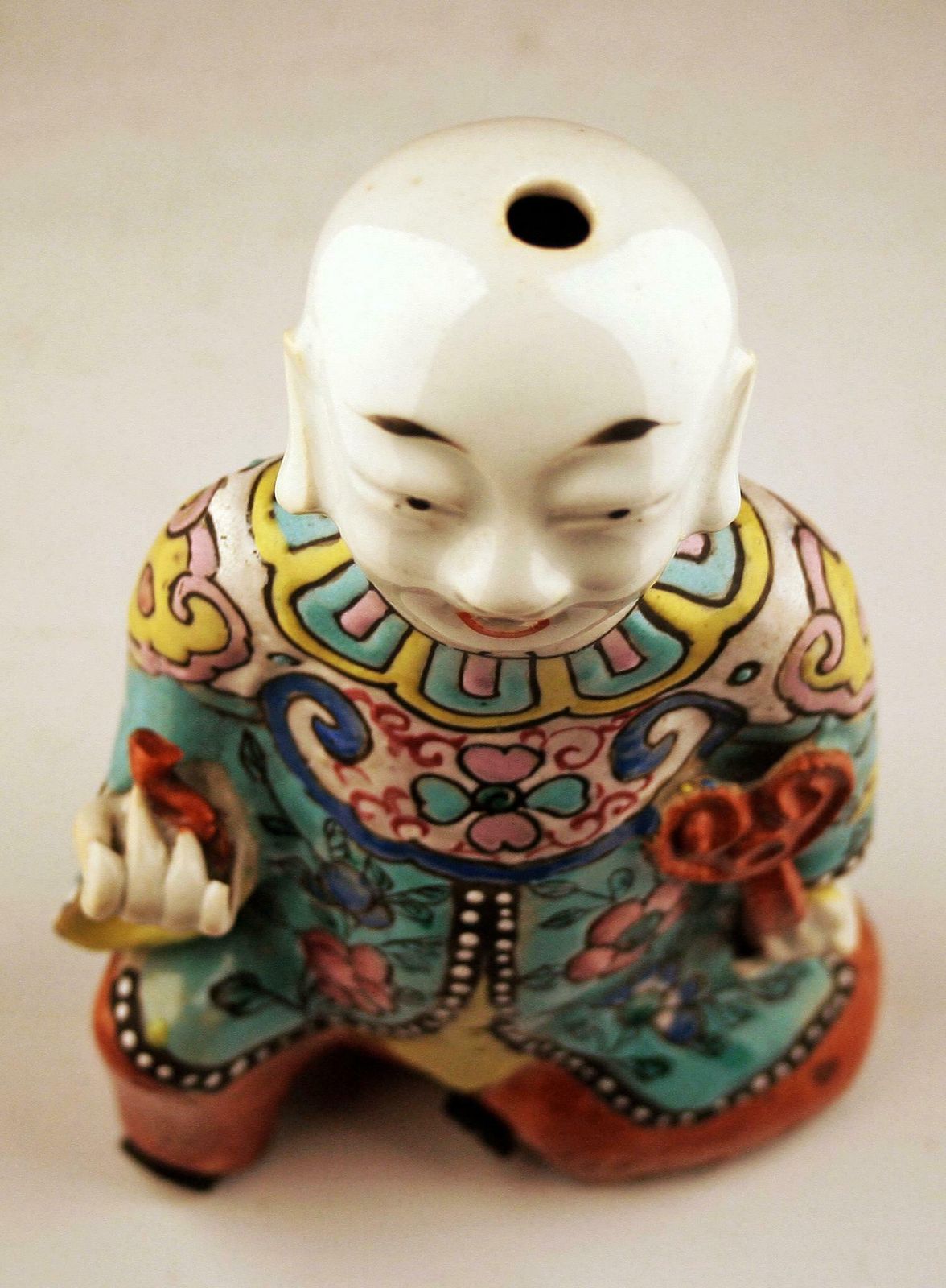 Pair Of Mid 19th Century/Qing Dinasty Enameled Chinese Porcelain Figurines Depicting A Laughing Boy Kneeling And Another Lying Down photo Home Decor