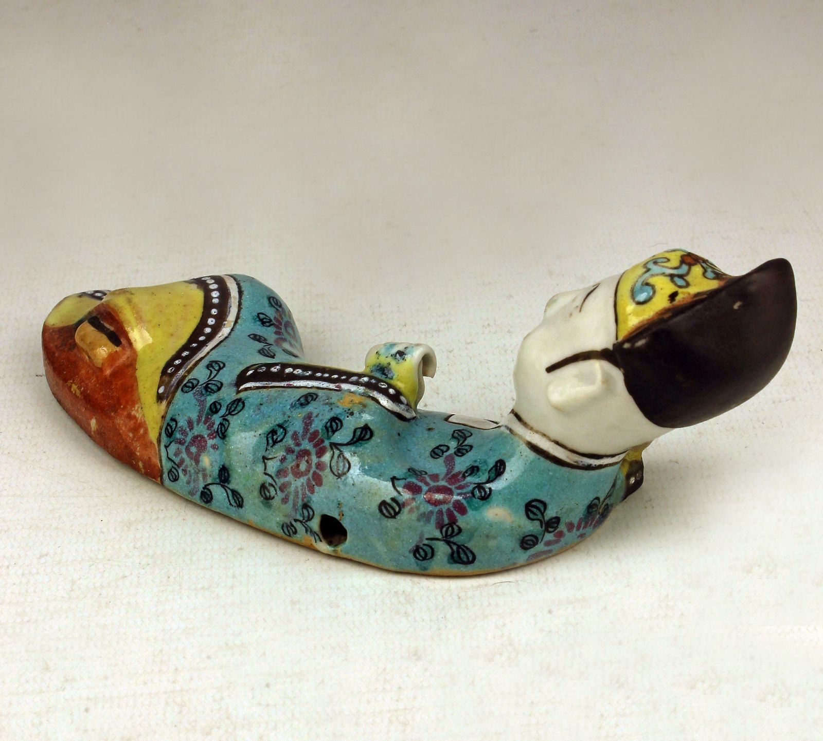 photo for sale Pair Of Mid 19th Century/Qing Dinasty Enameled Chinese Porcelain Figurines Depicting A Laughing Boy Kneeling And Another Lying Down