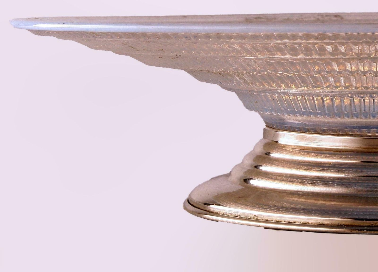 Early 20th Century Circular Art Déco French Opalescent Glass Centerpiece Serving Decorative Plate With Silver Base photo 1425.0