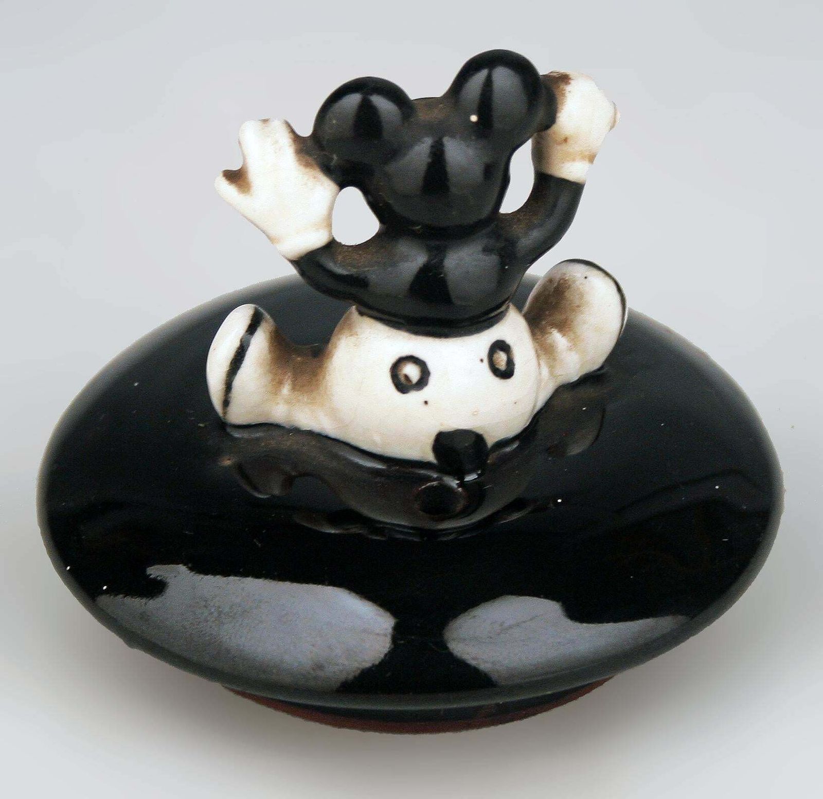 20th Century/Shōwa Era Japanese Glazed Porcelain Teapot Of Black Cat With Mouse Lid photo vintage