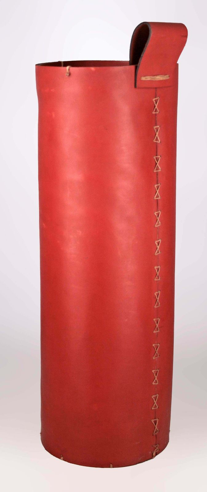 Mid 20th Century Modern French Red Leather Cylindrical Umbrella Stand By Hermès Paris photo for sale