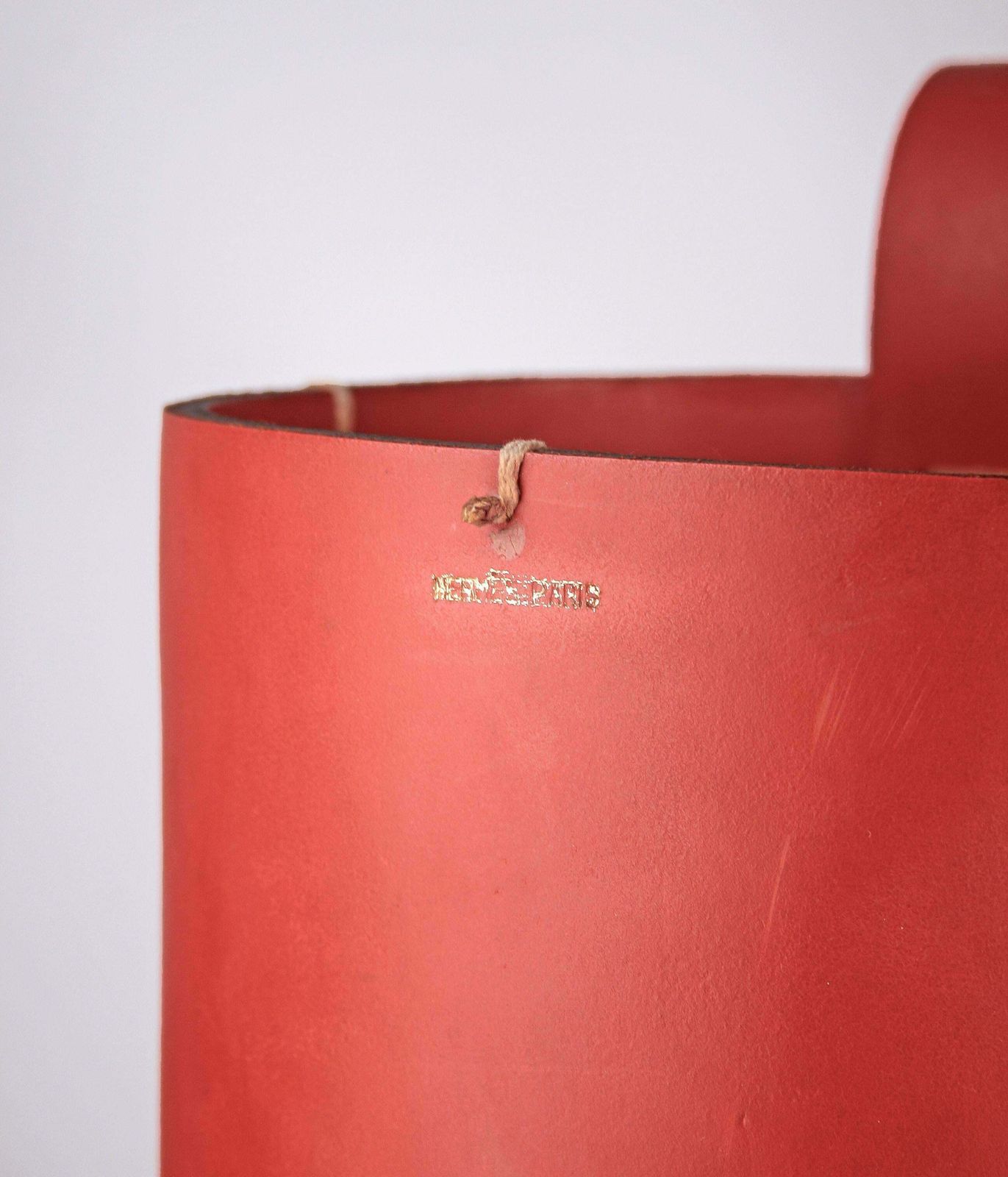 Mid 20th Century Modern French Red Leather Cylindrical Umbrella Stand By Hermès Paris photo vintage