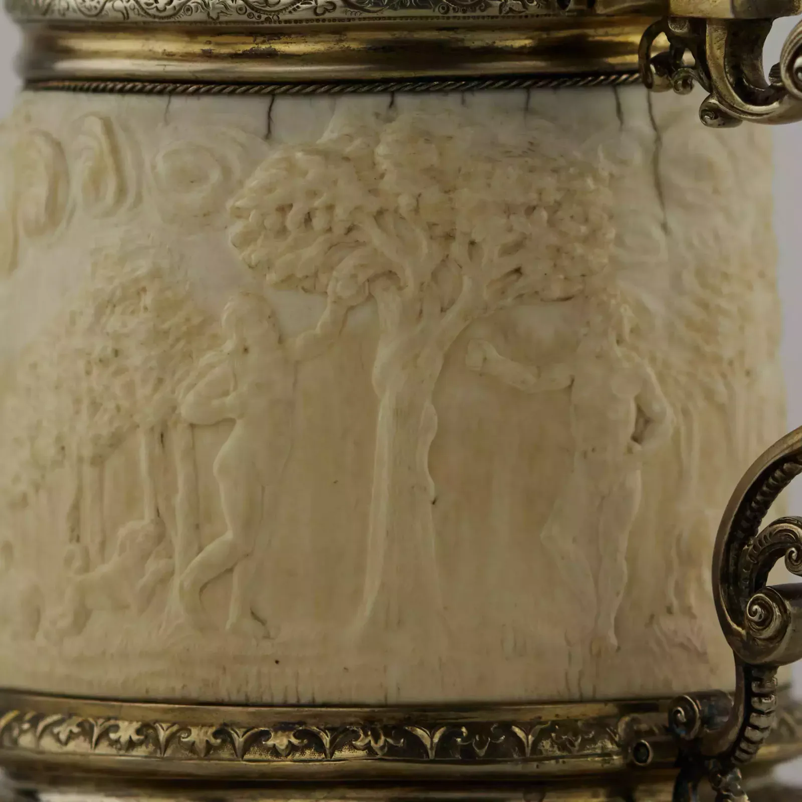 Silver Beer Goblet With Atlas On The Lid And Religious Scenes On Ivory. Lubeck. 17th Century. photo Home Decor