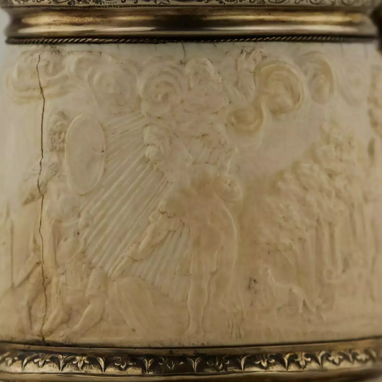Silver Beer Goblet With Atlas On The Lid And Religious Scenes On Ivory. Lubeck. 17th Century. photo 6917.0