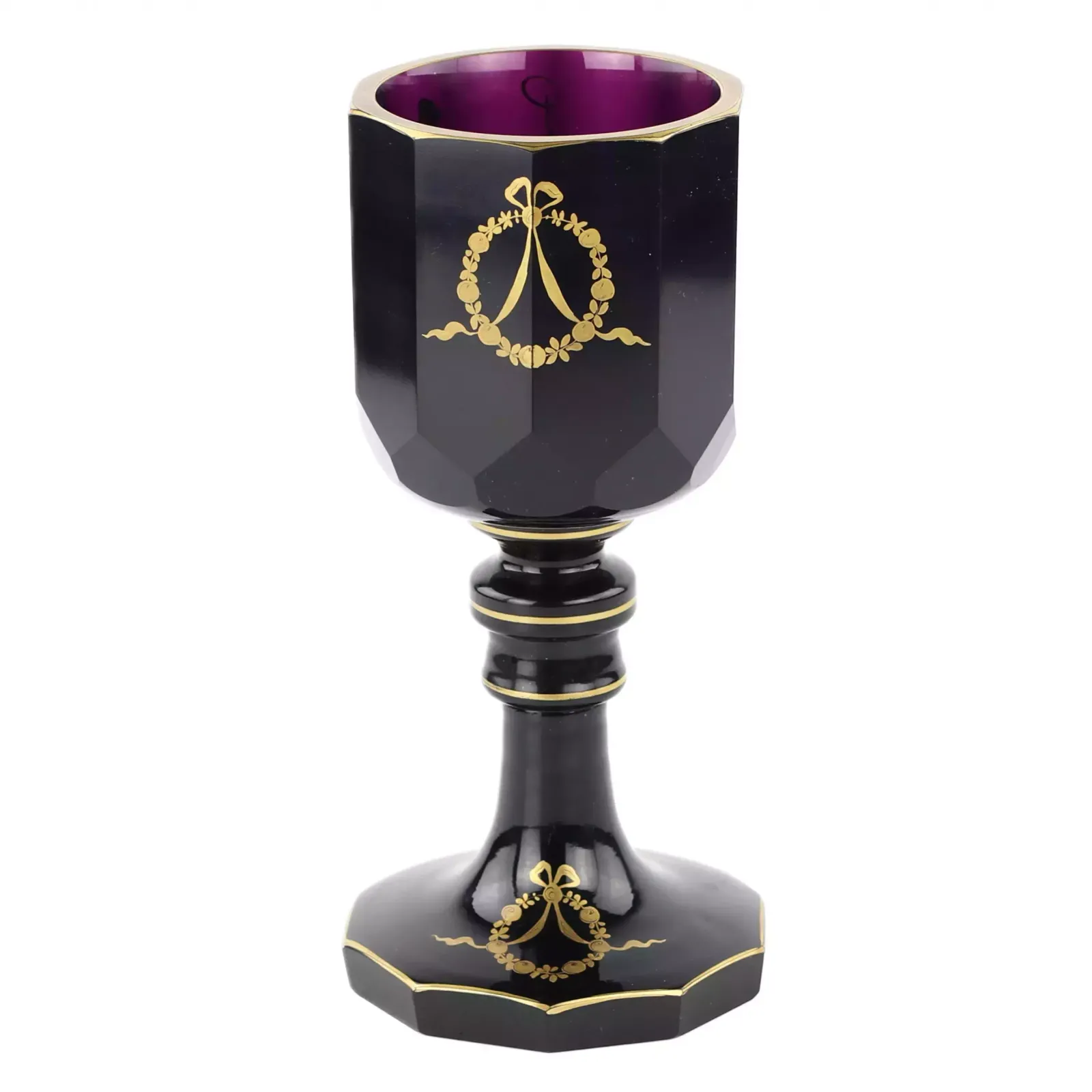 Decagonal Violet Crystal Glass With Gold Decoration. St. Petersburg, 1810. photo Home Decor