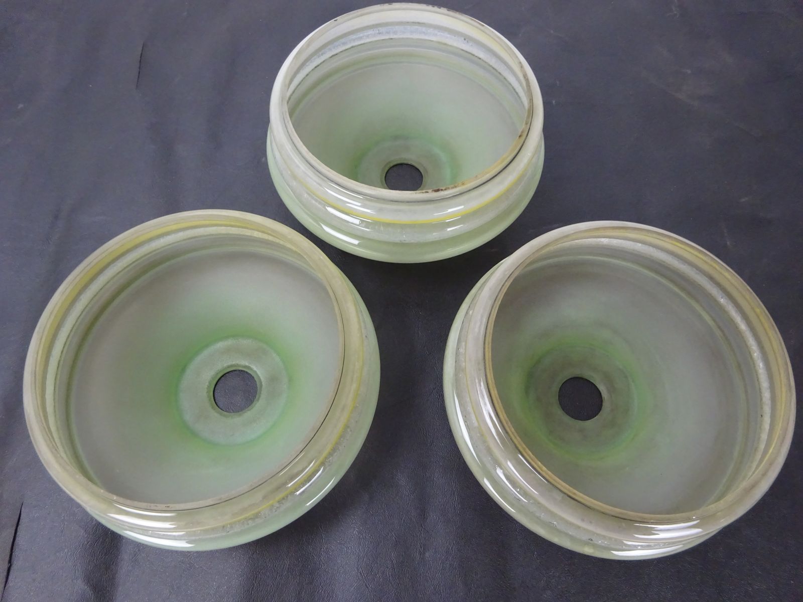 Set Of Three Green Art Deco Pendant Light Shades photo for sale